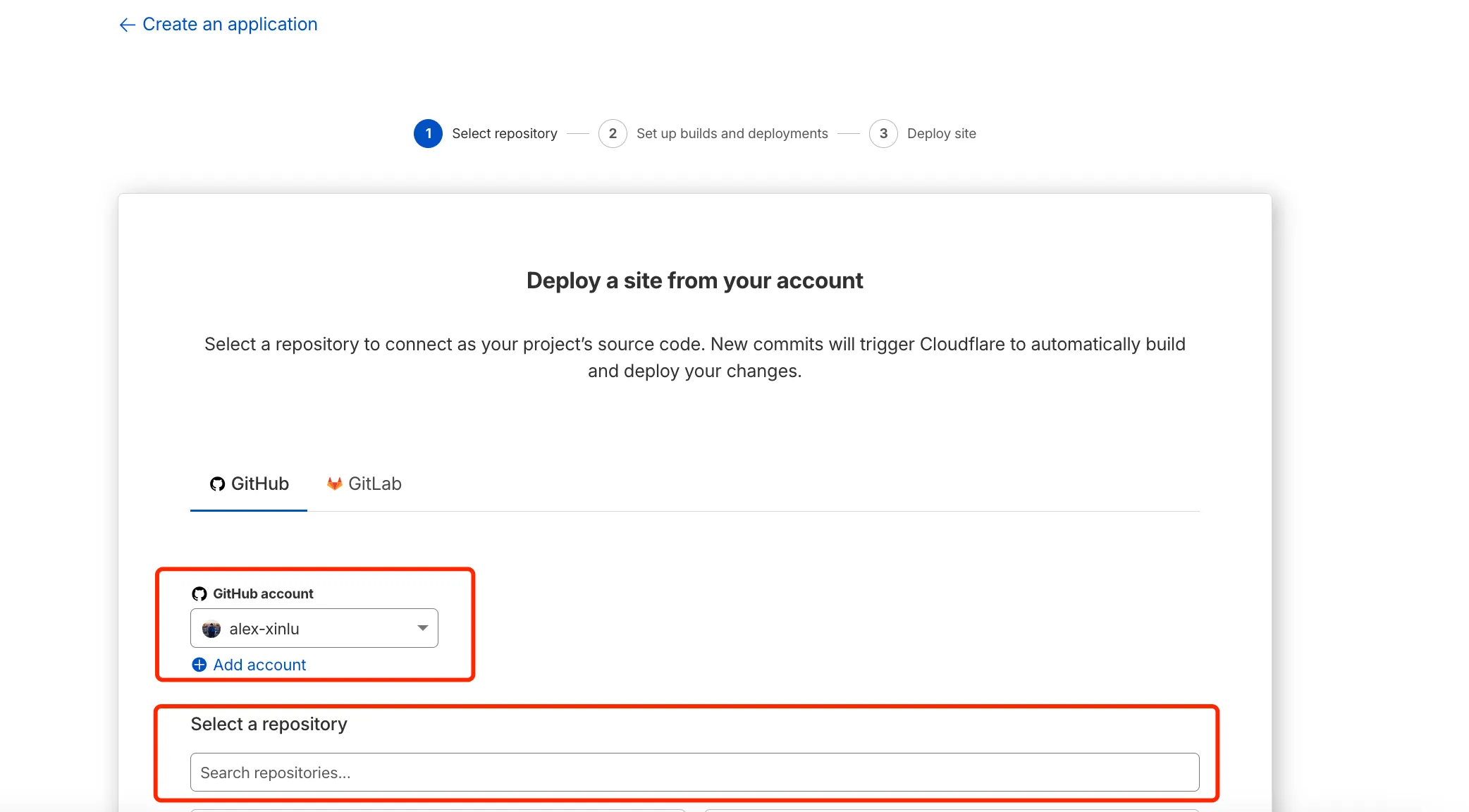 选择 GitHub 仓库
